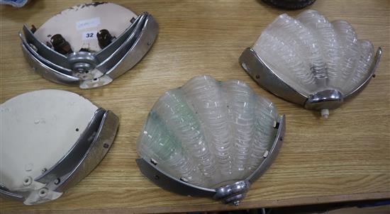 A pair of Art Deco Shell wall lights with shades and five others